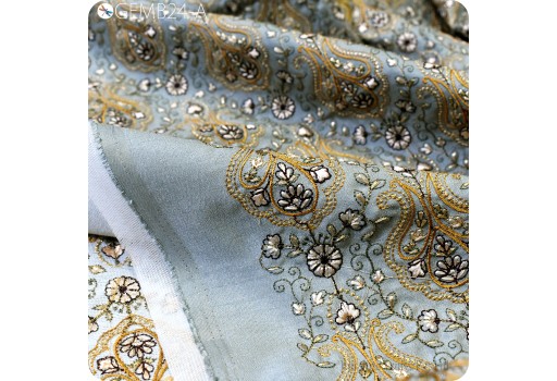 Grey Indian Paisley Embroidered Fabric by the yard Sewing DIY Crafting Embroidery Wedding Dress Costumes Dolls Bags Cushion Covers Blouses